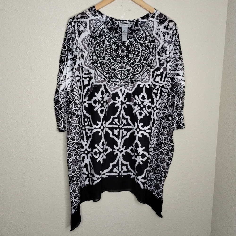 Catherines Black and White Patterned Top Plus Size 0X